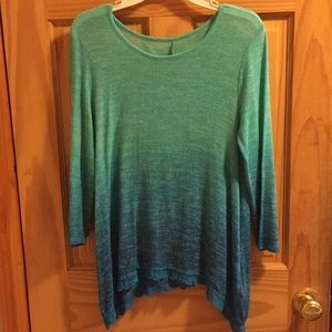 Blue Ombré Sweater with a Lace Trim at The Bottom